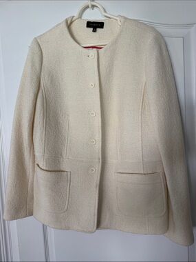 Talbots Women's Cream Button-Front Wool Blend Coat